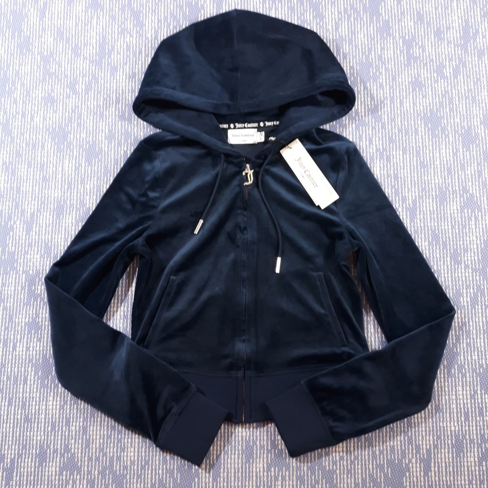 Juicy Couture Hoodie Jacket Full Zip Fleece Womens XS Regal Blue NEW